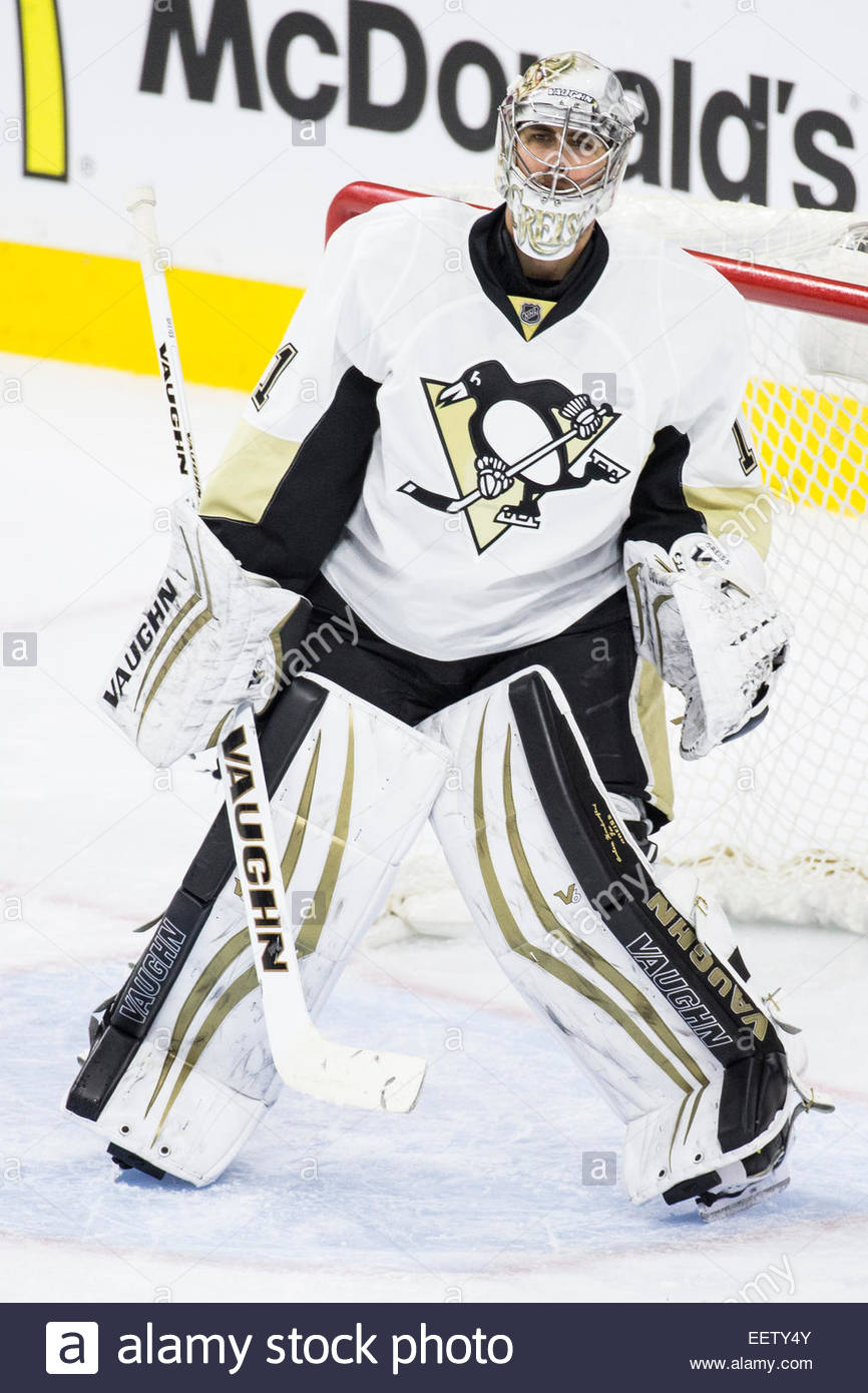 Overtime. 20th Jan, 2015. Pittsburgh Penguins goalie Thomas Greiss