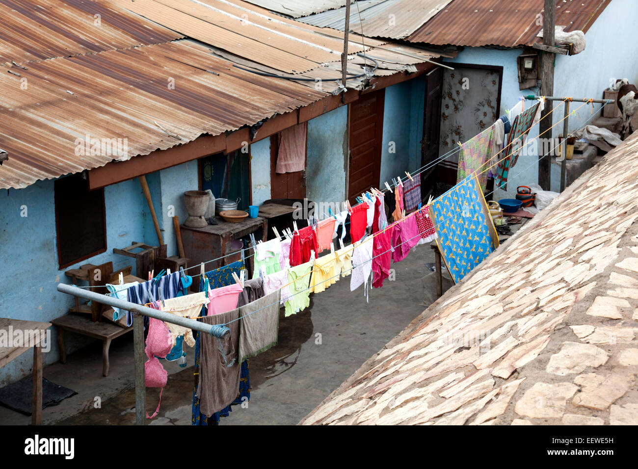 Laundry day in the shanty town, Accra, Ghana Stock Photo, Royalty Free