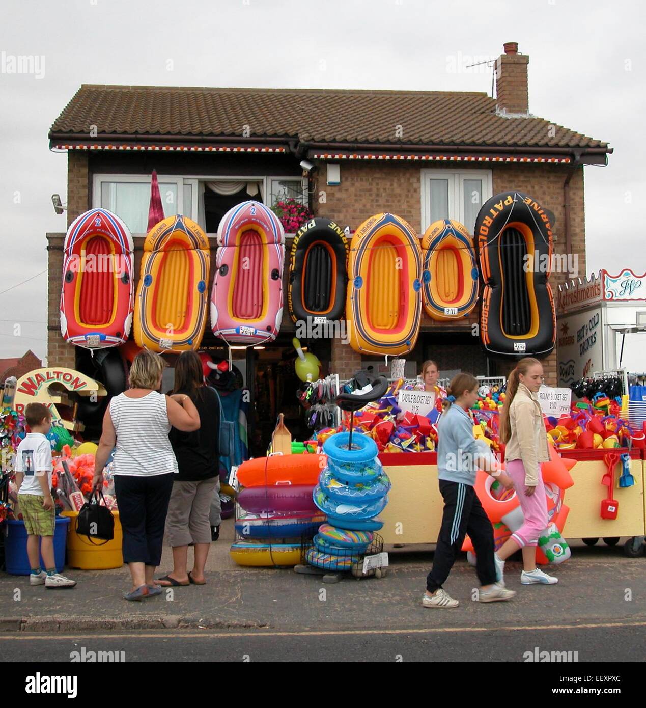 British seaside beach gift shop with beach wares buckets spade Stock