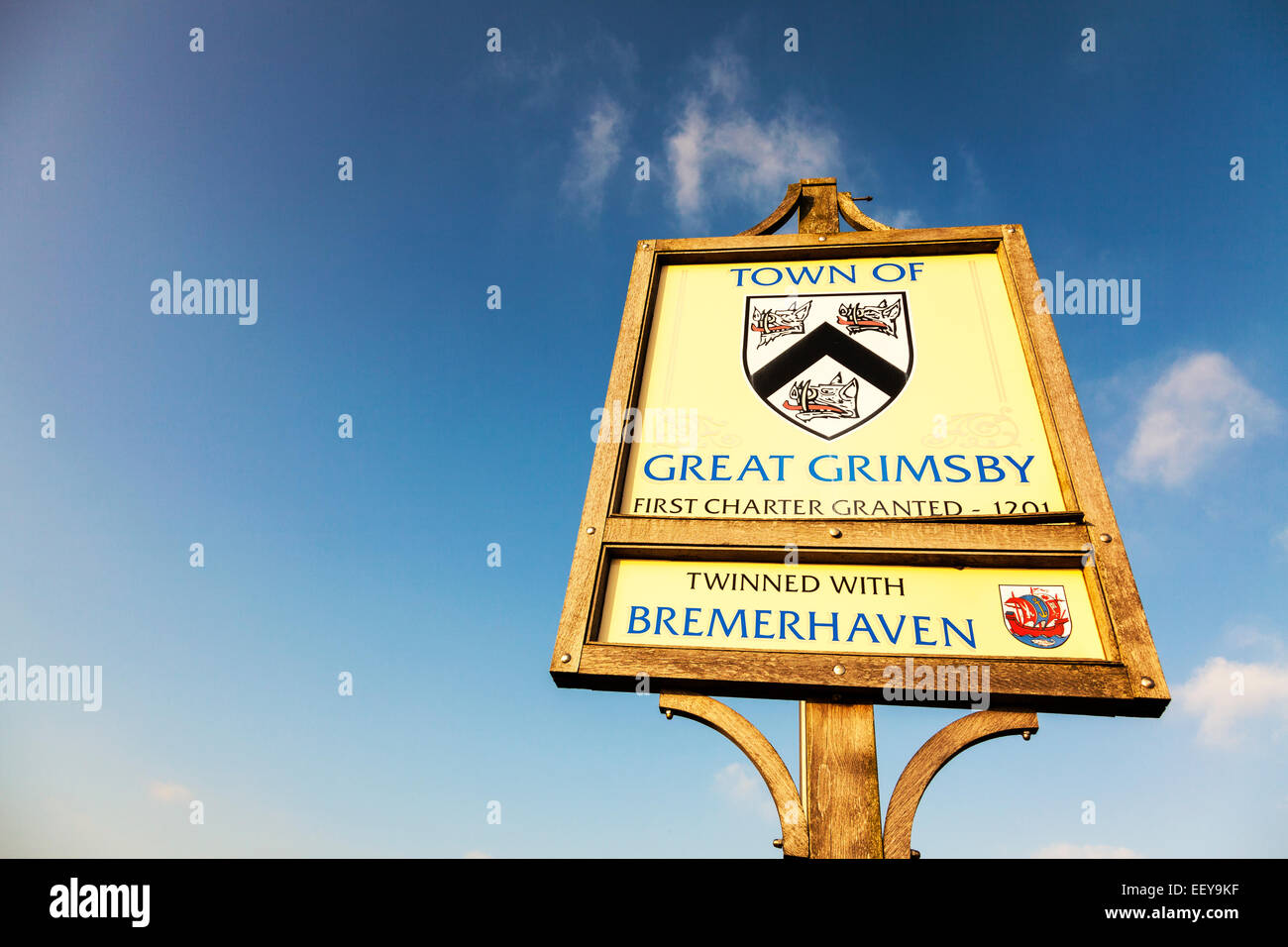 Great Grimsby Town sign road roadside entrance twinned with