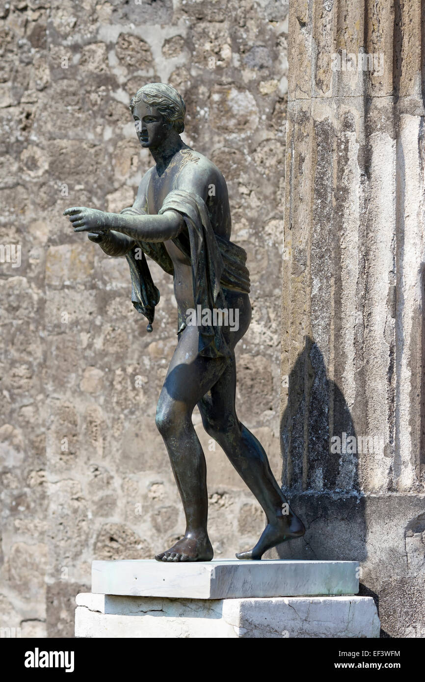 Ancient bronze statue of the Roman God Apollo in Pompeii's Temple of Stock Photo, Royalty Free