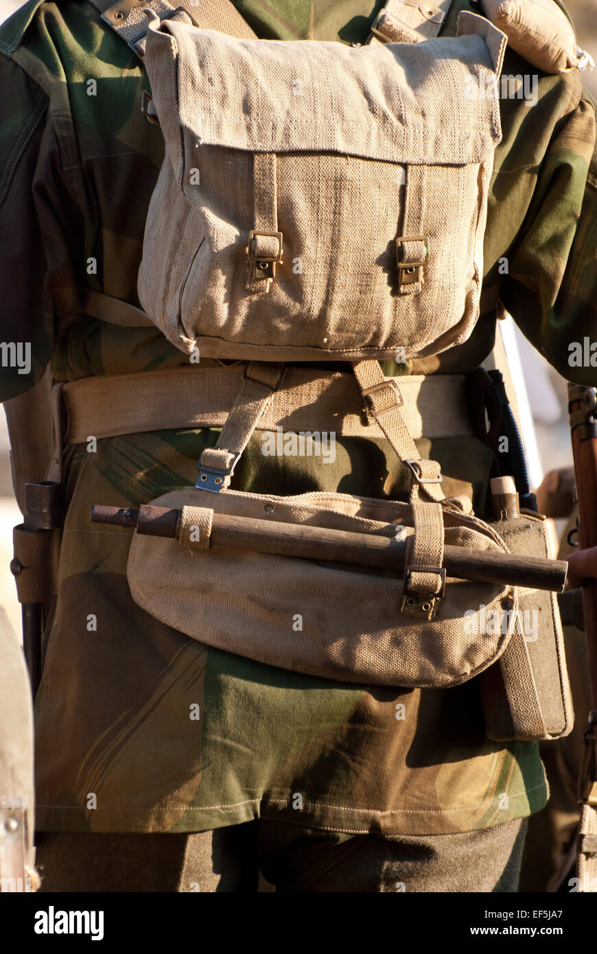 Soldiers war uniform backpacks old cloth Stock Photo, Royalty Free