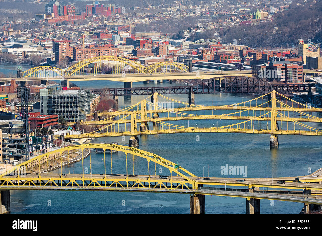 Pittsburgh is a city known for its many bridges. Shown here are the