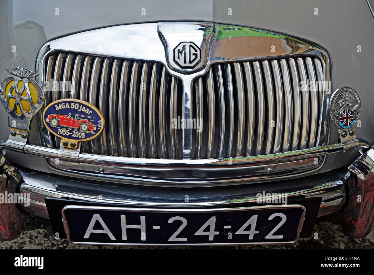 The Front Grille Of A Classic British Convertible Mga Sports Car Stock