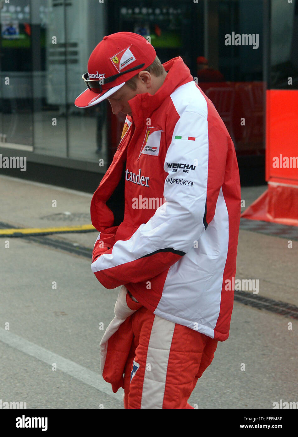 Finnish Formula One driver Kimi Raikkonen of Scuderia Ferrari walks