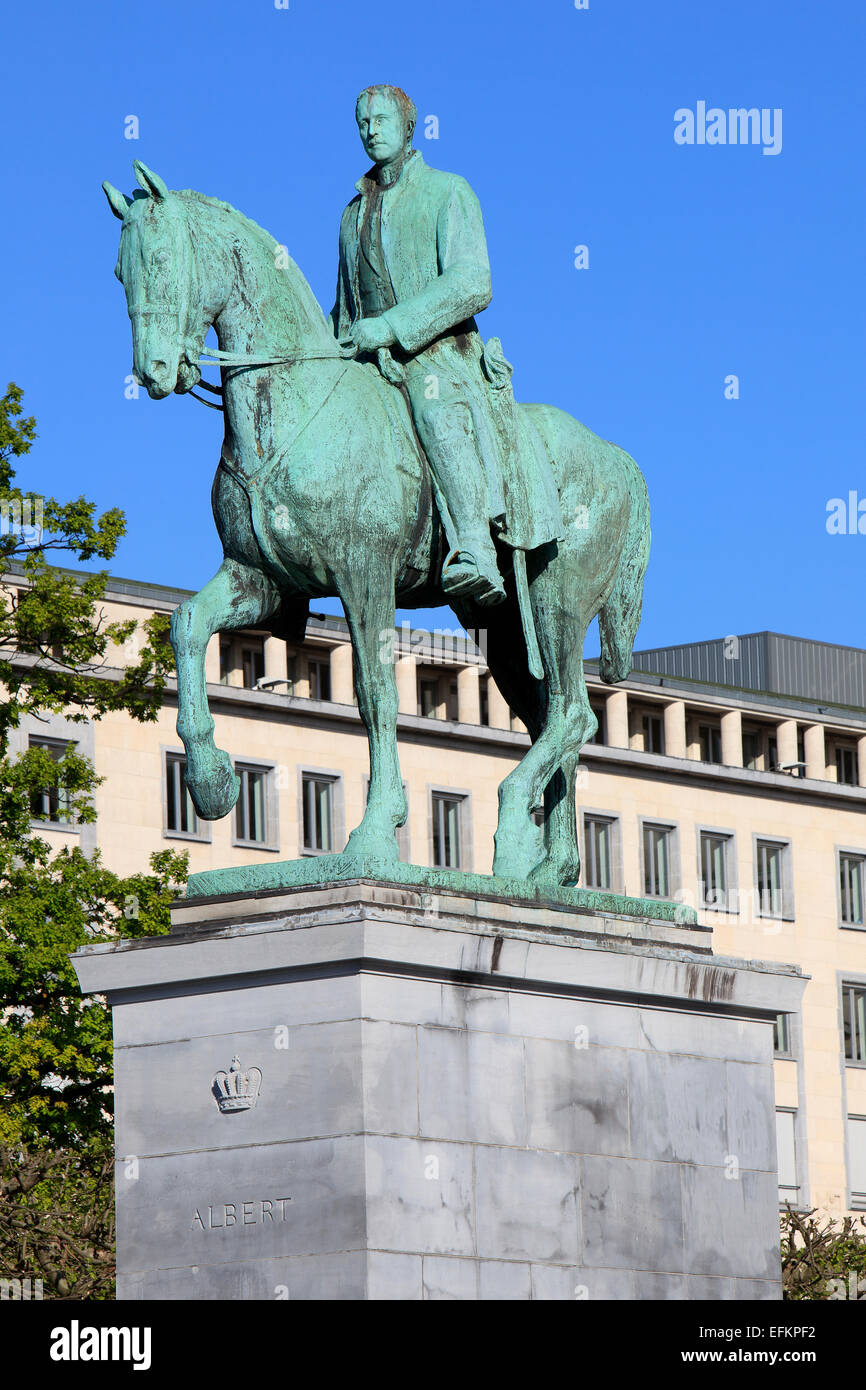 Equestrian statue of King Albert I in Brussels, Belgium Stock Photo