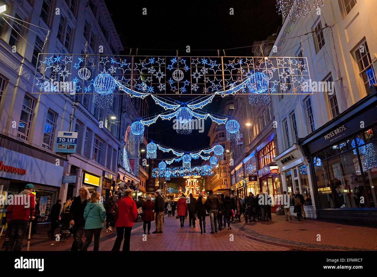 birmingham christmas lights 2015 street scene and german market on