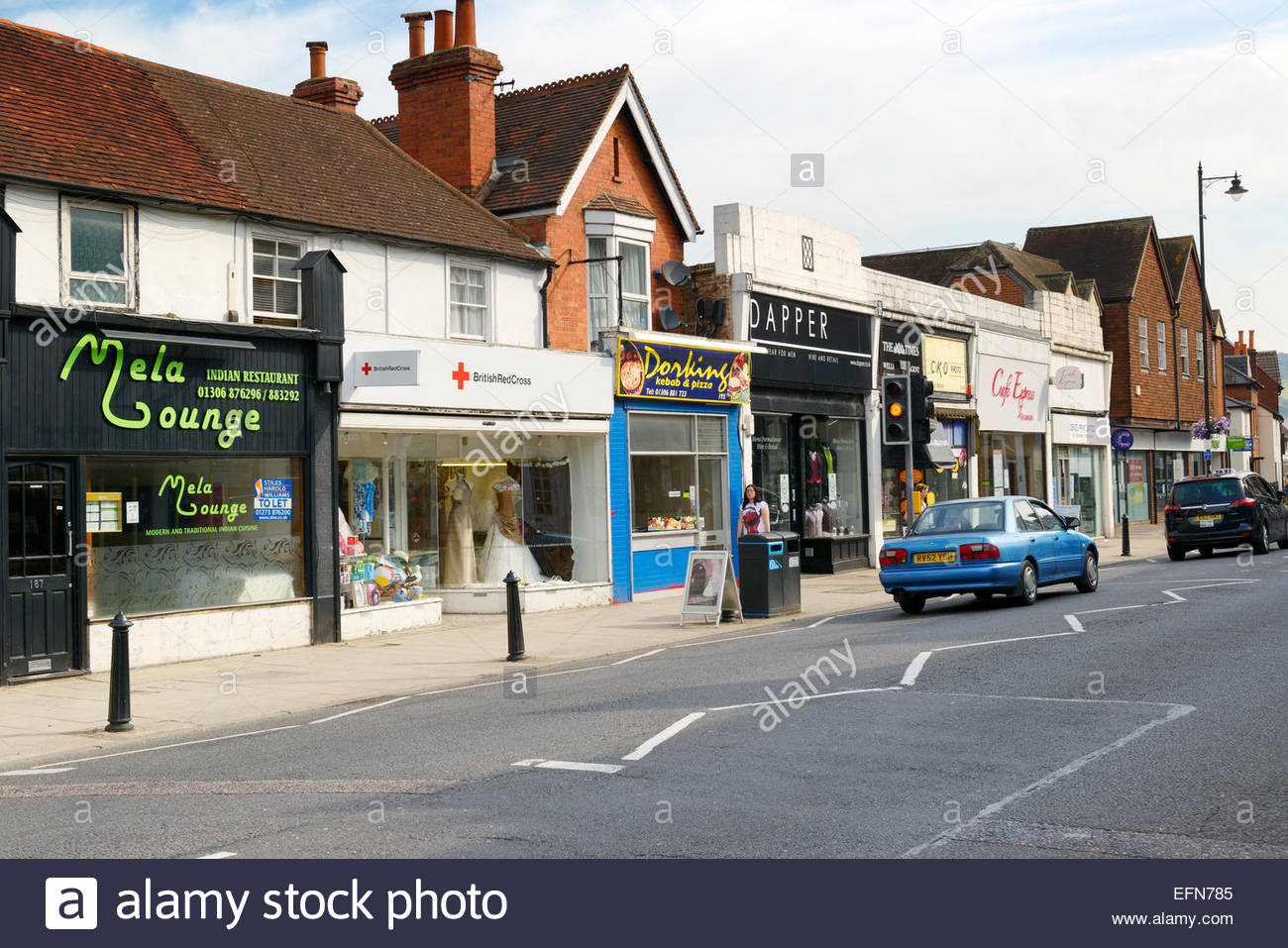 high street shops dorking surrey england uk stock photo high street shops dorking surrey england uk stock photo
