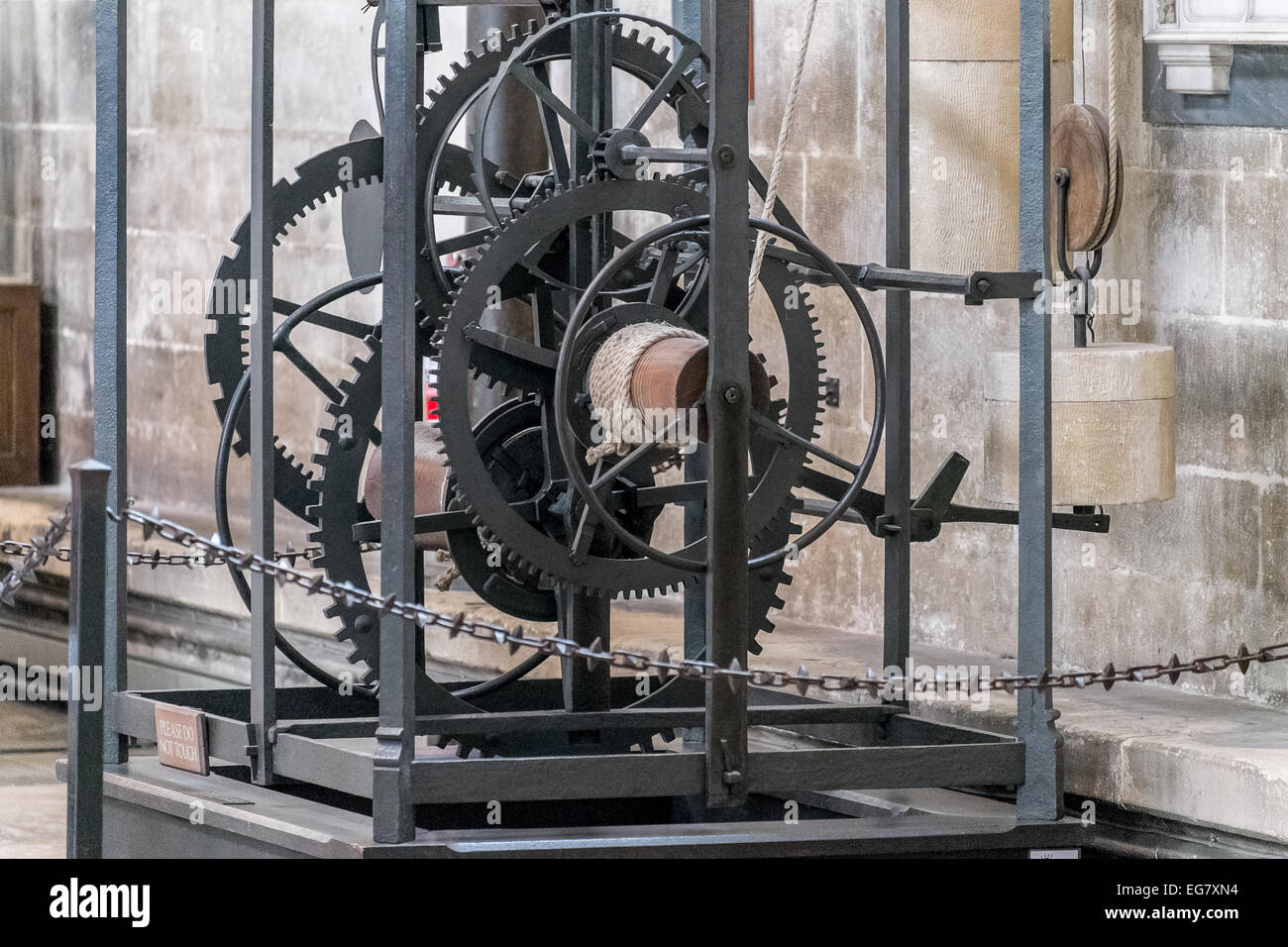 The oldest working medieval clock in the world in Salisbury Cathedral Stock Photo, Royalty Free