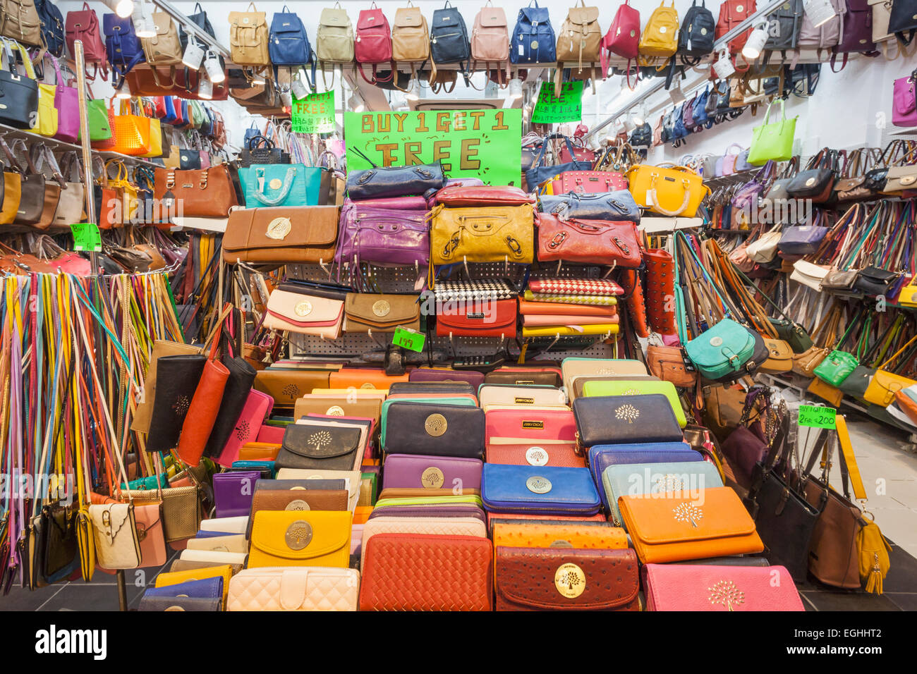China, Hong Kong, Stanley Market, Shop Display of Fake Purses and Stock Photo: 79063154 - Alamy