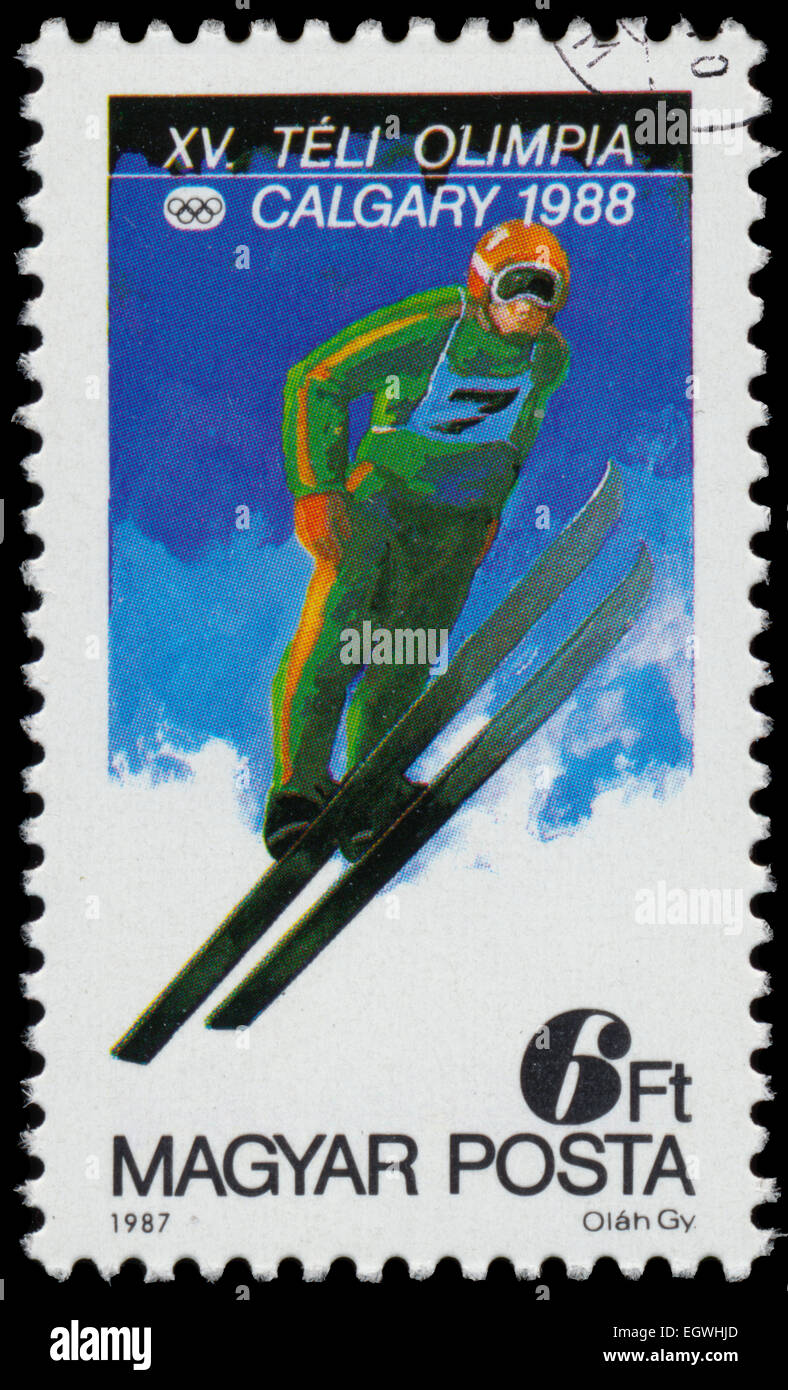 Hungary Circa 1987 A Stamp Printed In The Hungary Shows Jump within ski jumping 1987 intended for Residence