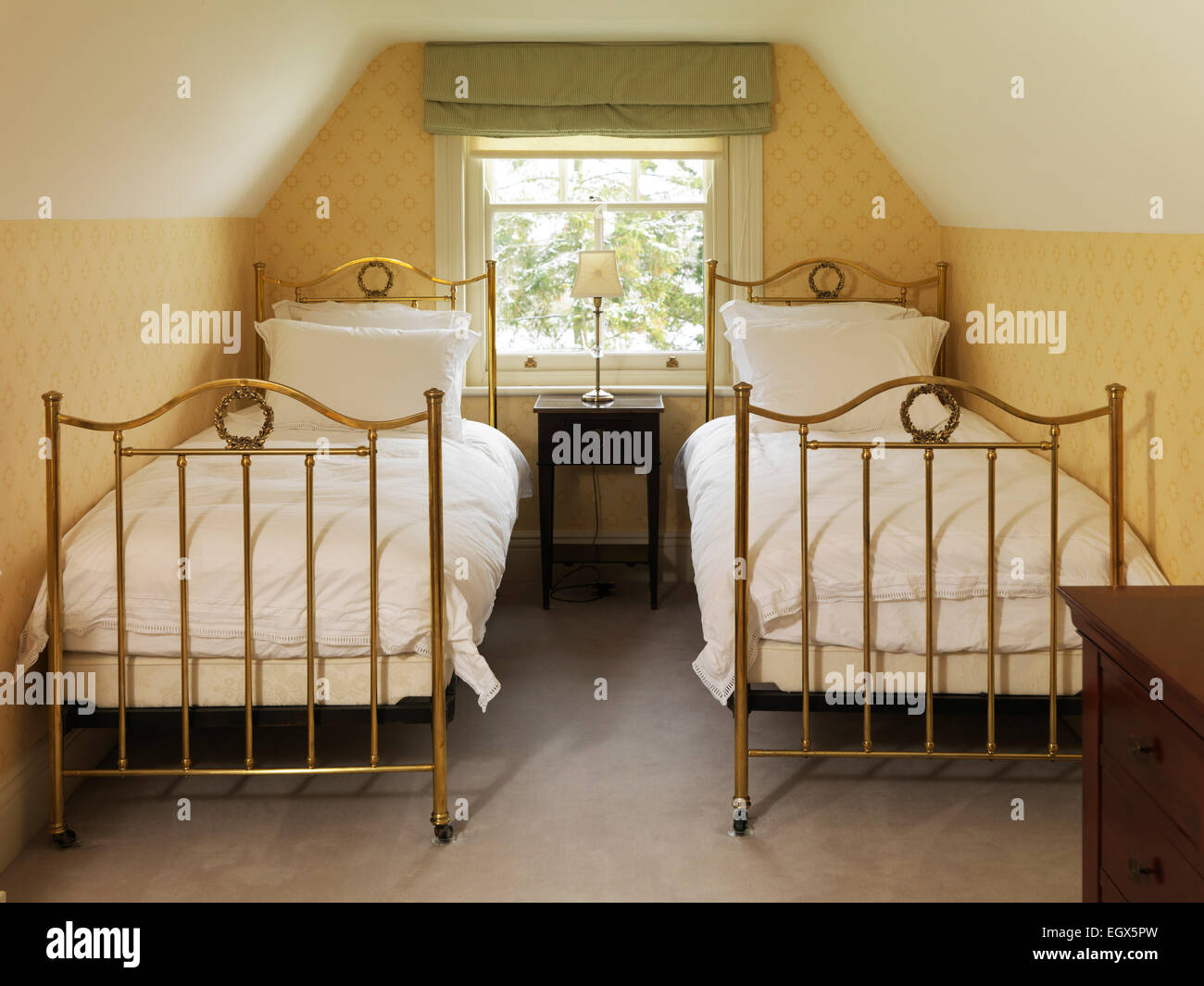 Two brass beds in attic bedroom, UK home Stock Photo: 79251281 - Alamy Two brass beds in attic bedroom, UK home Stock Photo: 79251281 - Alamy