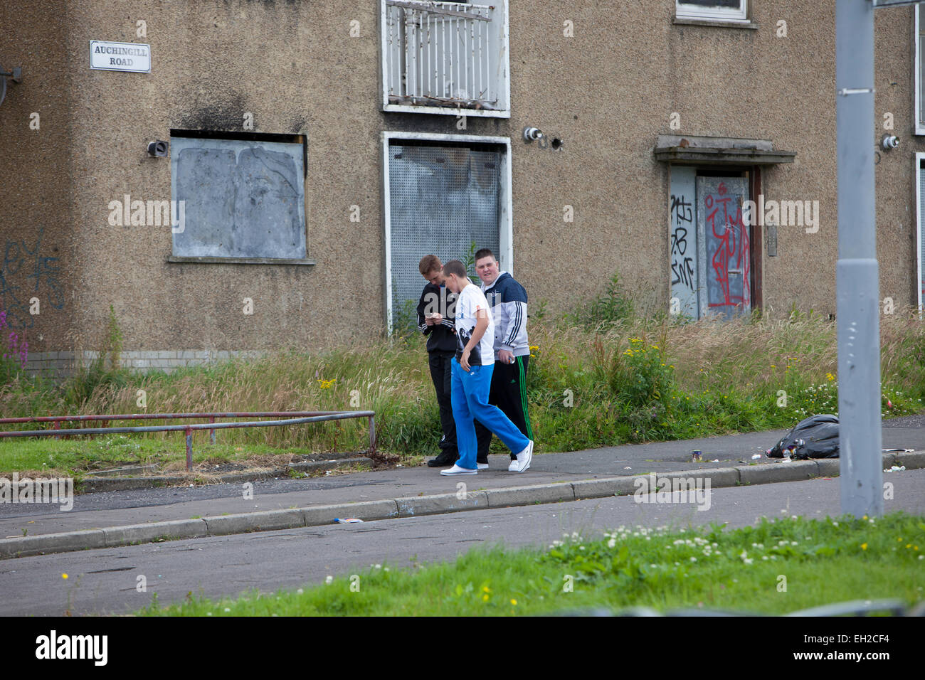 A group of under 12's play near their homes in Easterhouse by Stock