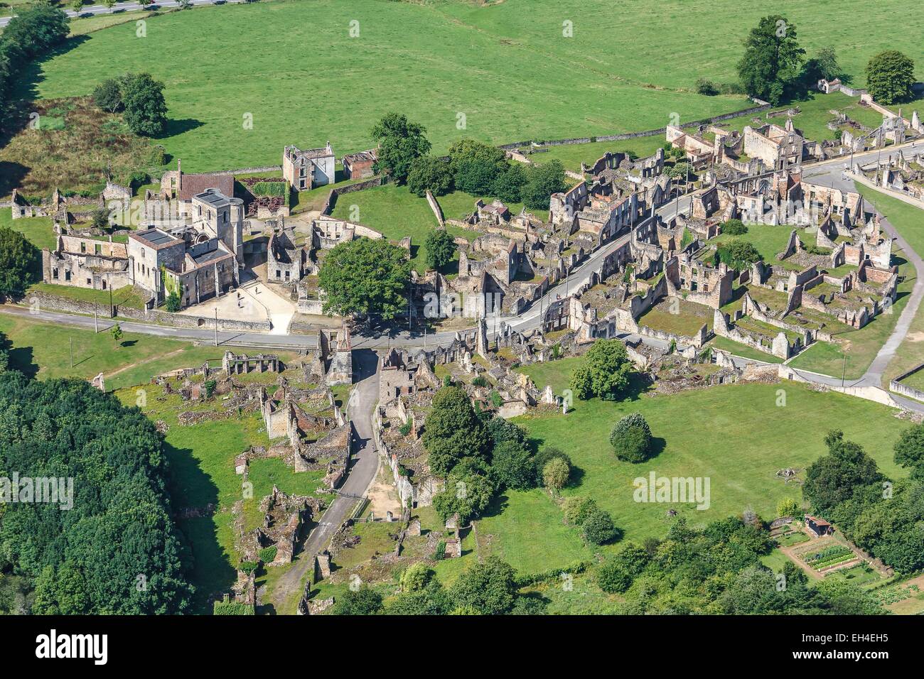 France, Haute Vienne, Oradour sur Glane, the martyr village (aerial Stock Photo, Royalty Free France, Haute Vienne, Oradour sur Glane, the martyr village (aerial Stock Photo, Royalty Free