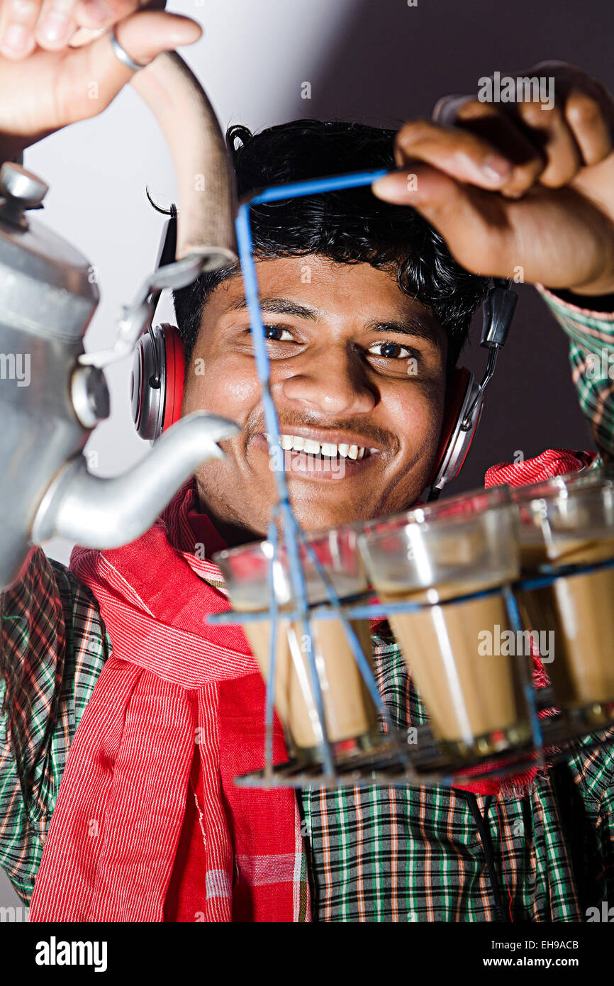 1 indian Boy Tea Servant Selling Tea Stock Photo, Royalty Free Image