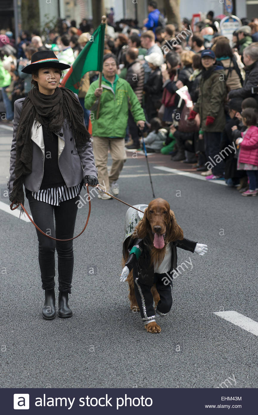 Celebrate St. Patrick's Day in Japan, parade in Tokyo at Omotesando Stock Photo, Royalty Free