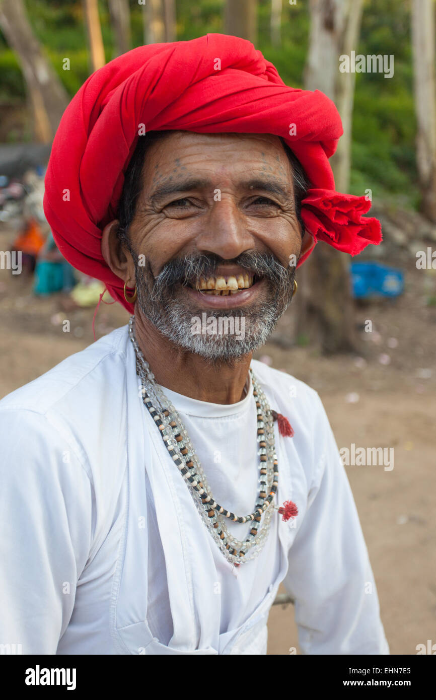 Portrait of a trolley driver for the sunset point at Mount Abu. Stock Photo - portrait-of-a-trolley-driver-for-the-sunset-point-at-mount-abu-EHN7E5