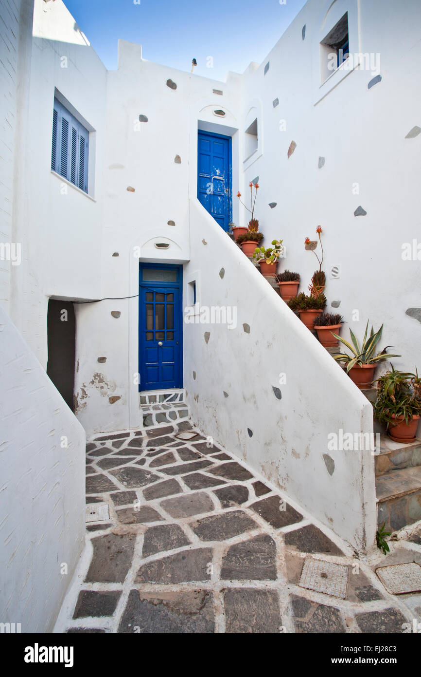 Typical Paros street in Naoussa in Paros, Greece Stock Photo 79955795