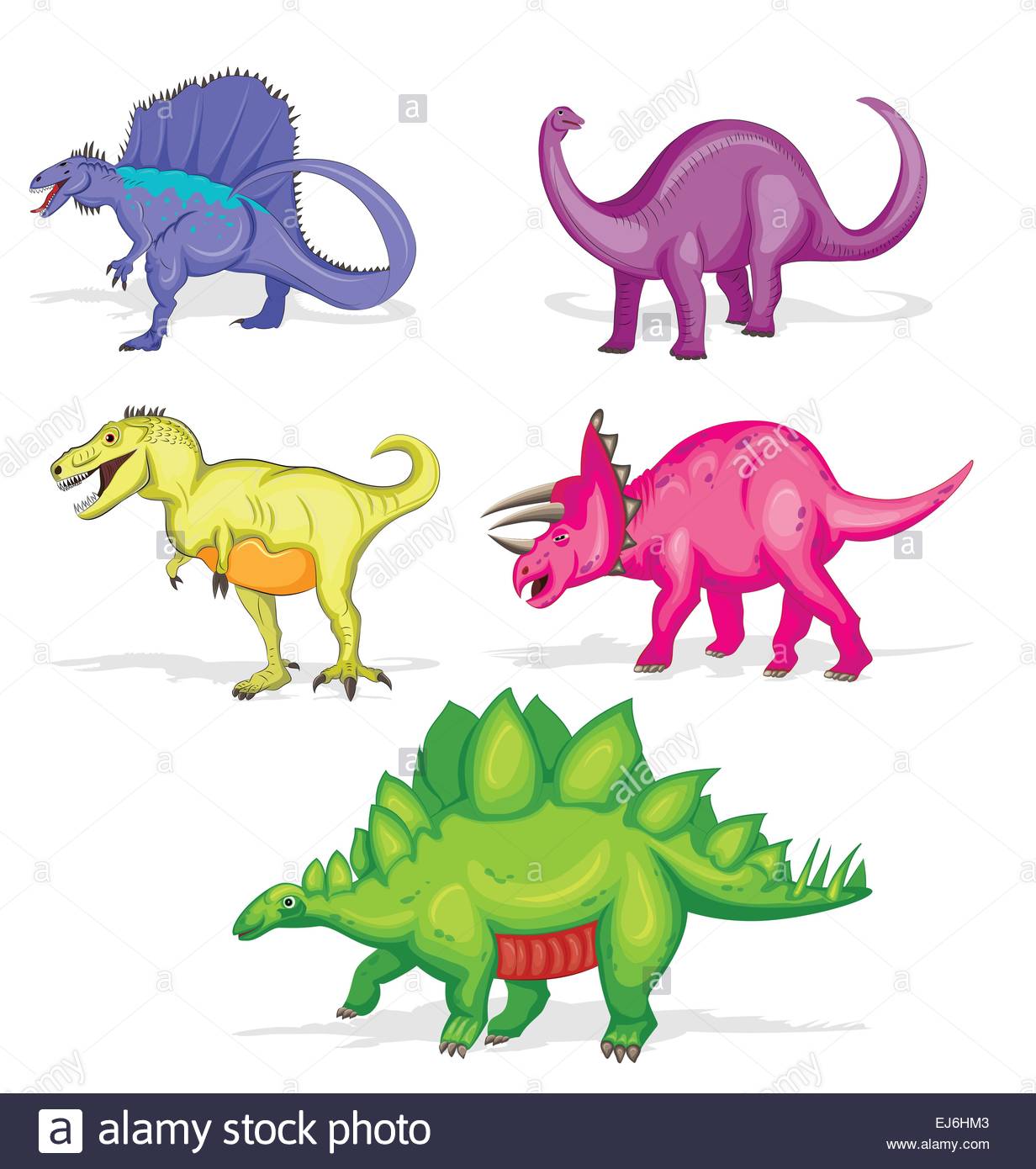 Set of five colorful dinosaurs. Vector eps10 Stock Vector Art