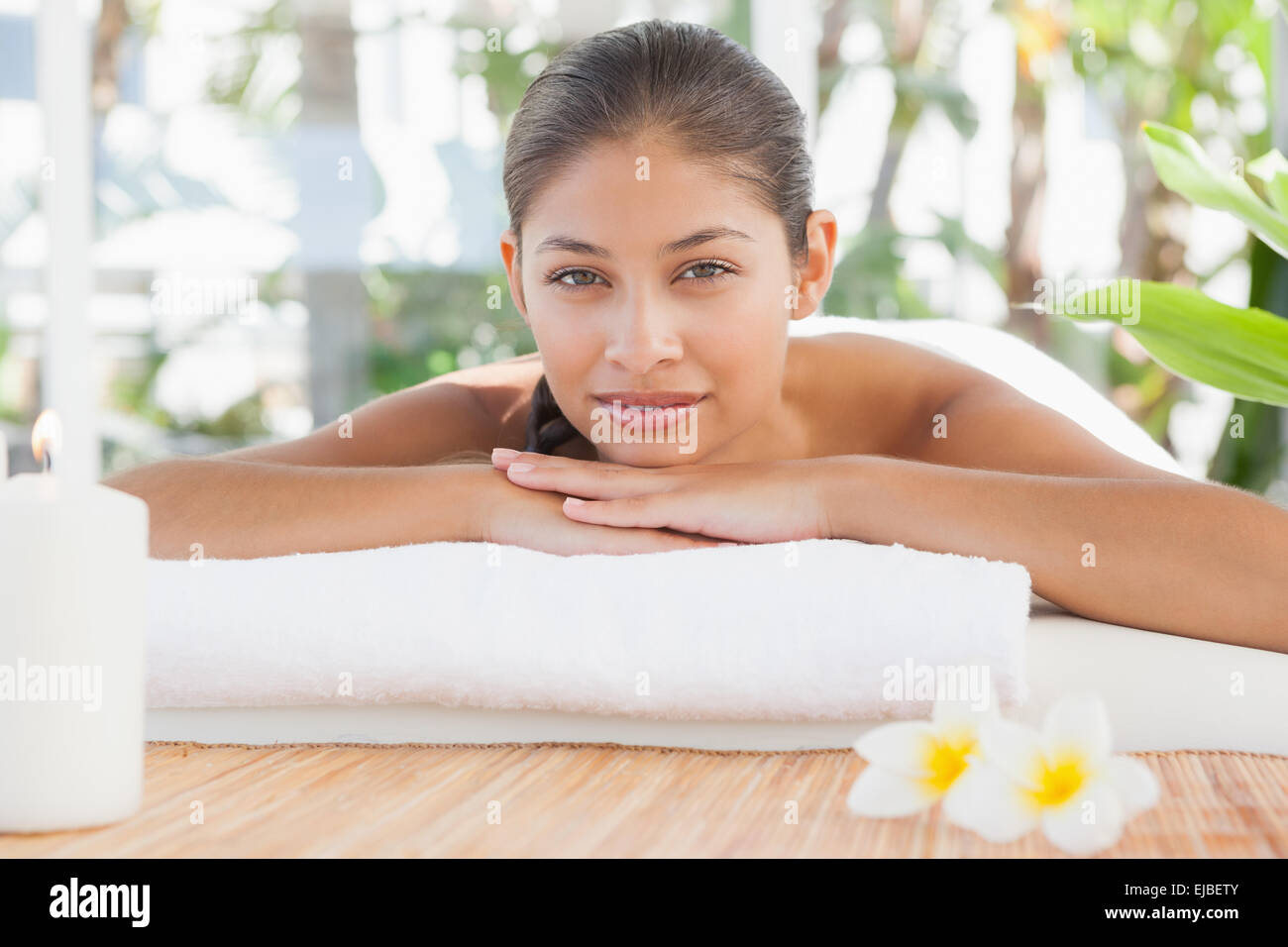 Beautiful Brunette Relaxing On Massage Table Stock Photo Alamy