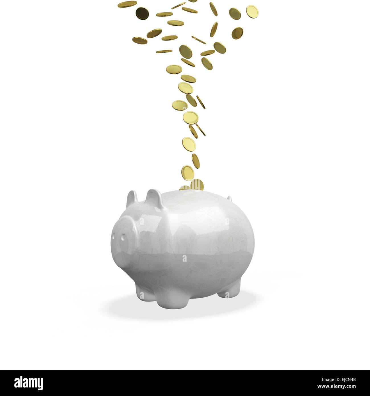 Gold Coins Flowing Into A Piggy Bank Stock Photo Alamy