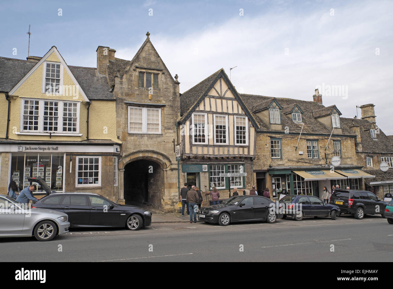 Old buildings on the High Street, Burford, Cotswolds, Oxfordshire Stock