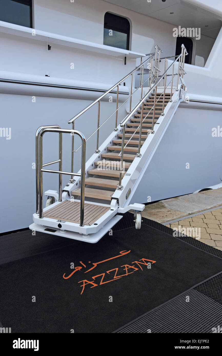 Gangway To Superyacht, Azzam, Moored In Harbour In Tarragona Stock ...