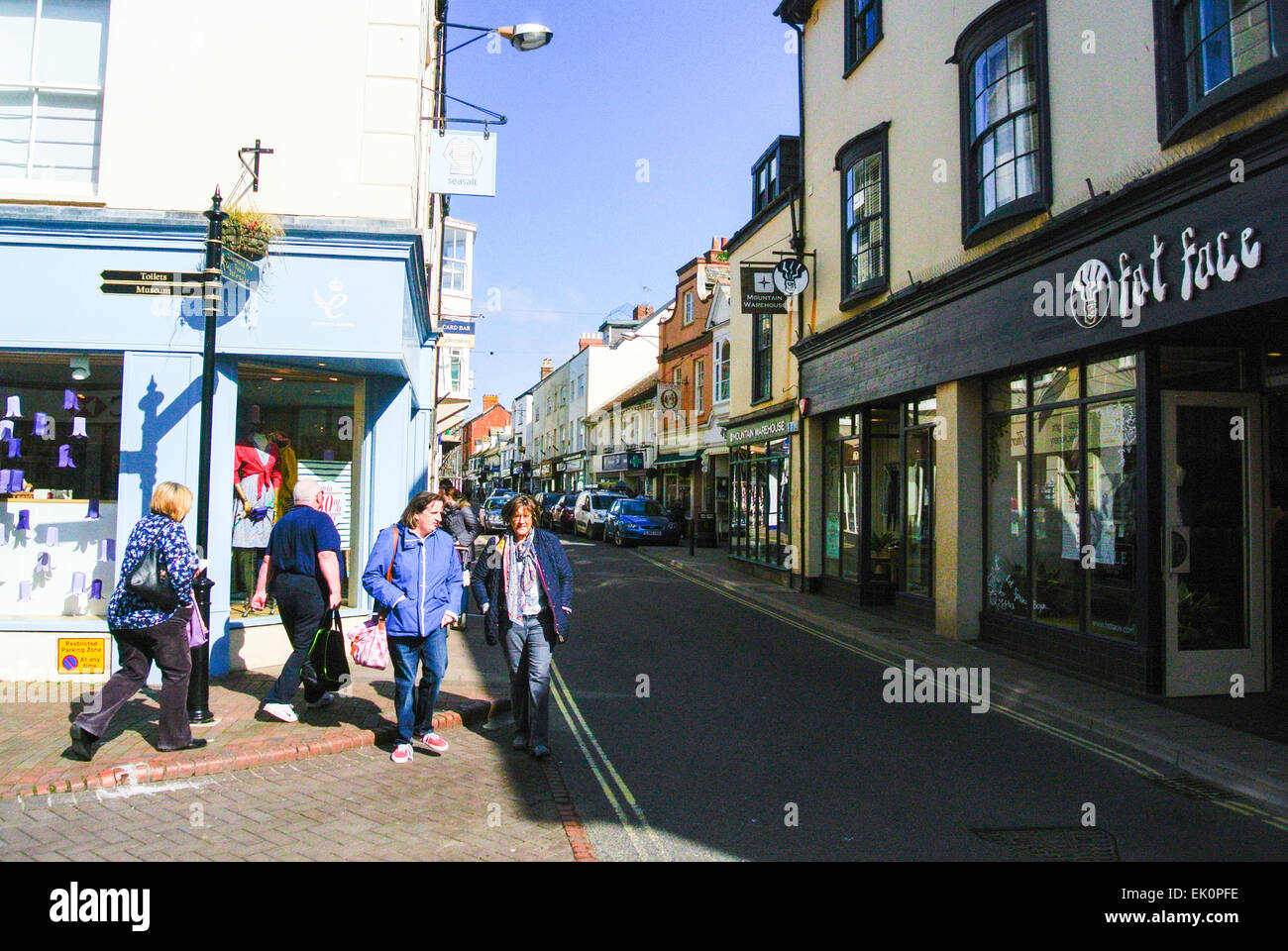 Sidmouth town centre and shops Stock Photo, Royalty Free Image