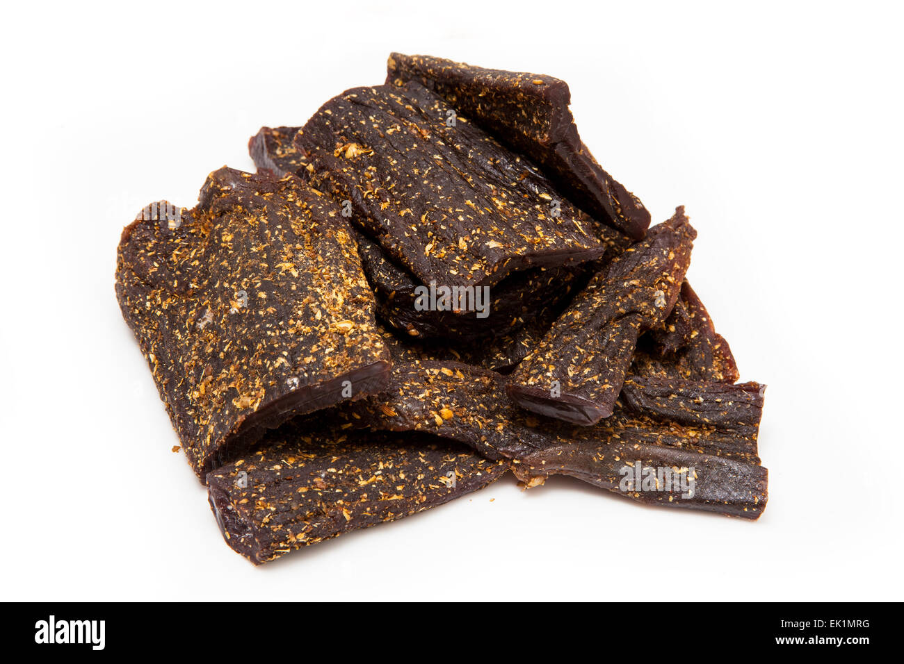 Biltong South African Spiced Dried Beef Beef Jerky Isolated On A