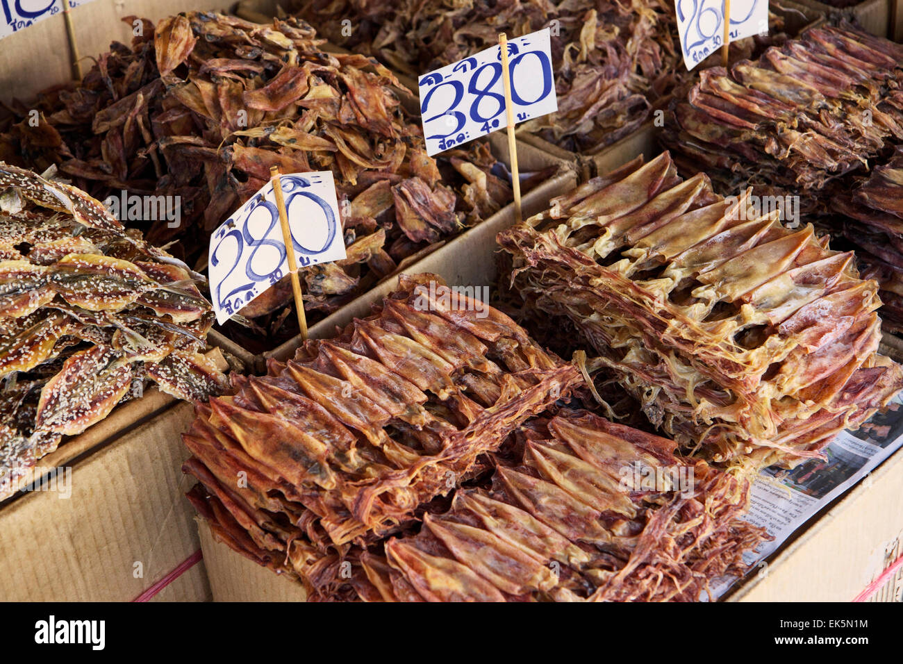 Thailand, Bangkok, dry cuttlefish for sale in a local market Stock