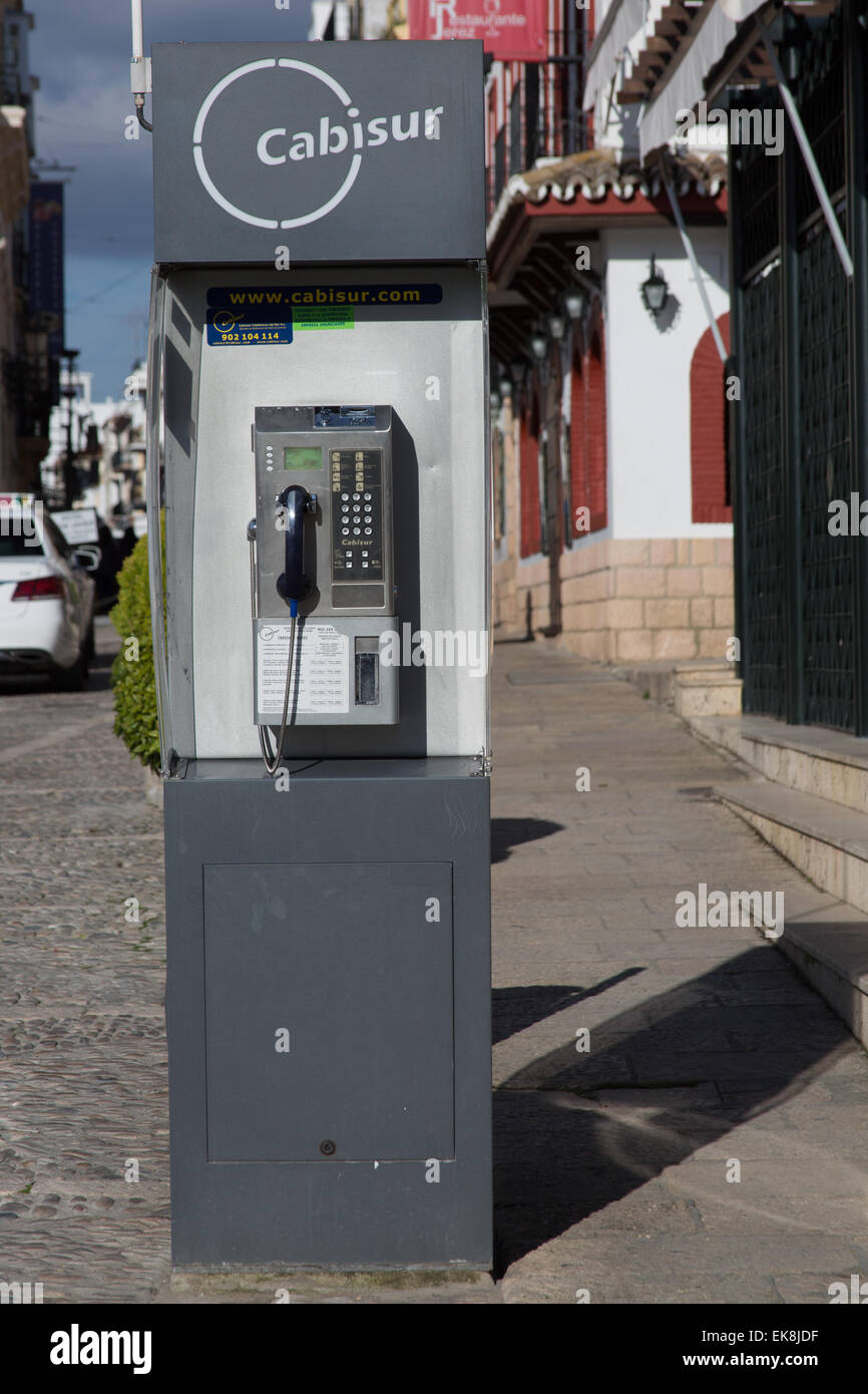 Cabisur phone booth in Ronda Spain Stock Photo, Royalty Free Image