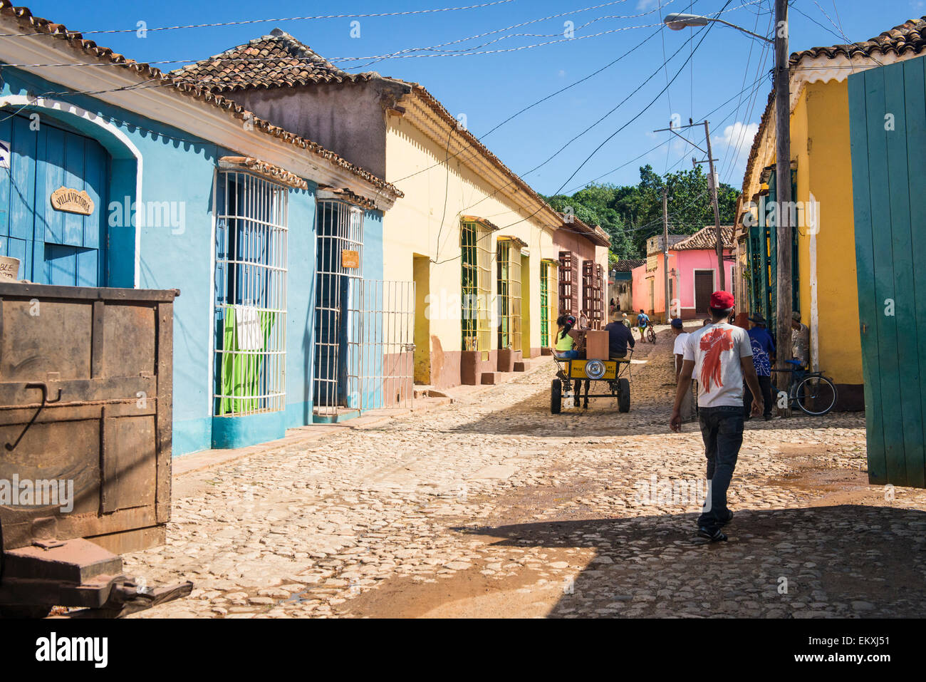 Cuba Trinidad typical street scene Cuban houses homes with shutters Stock Photo, Royalty Free Cuba Trinidad typical street scene Cuban houses homes with shutters Stock Photo, Royalty Free