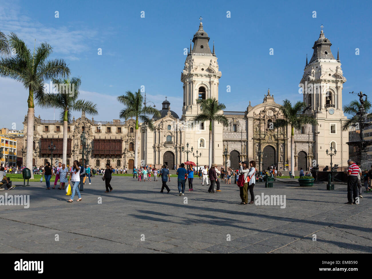 Lima Peru Cathedral And Archbishop S Palace Plaza De Armas Stock