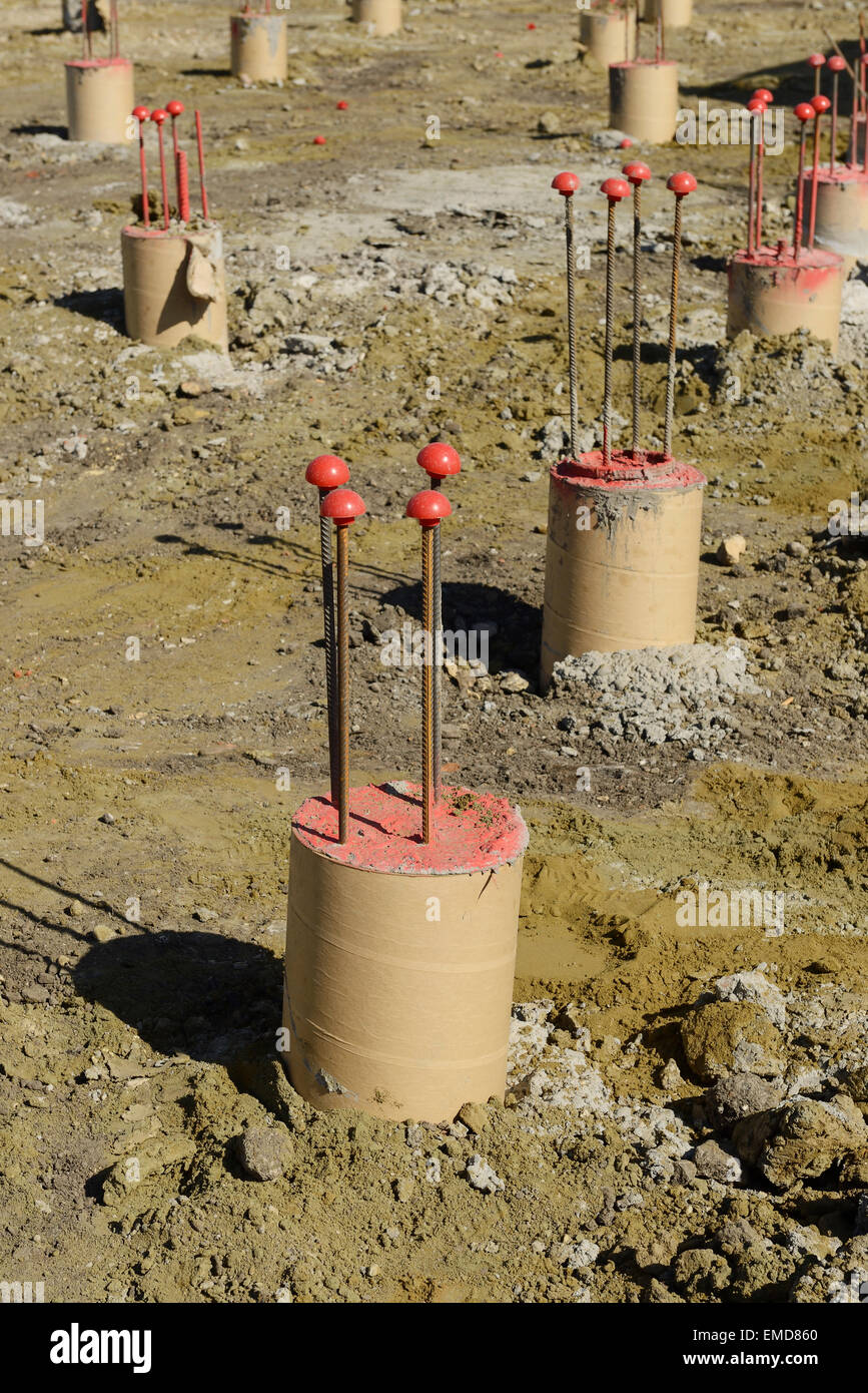 Cast In Place Concrete Piles On A UK Construction Site Stock Photo 