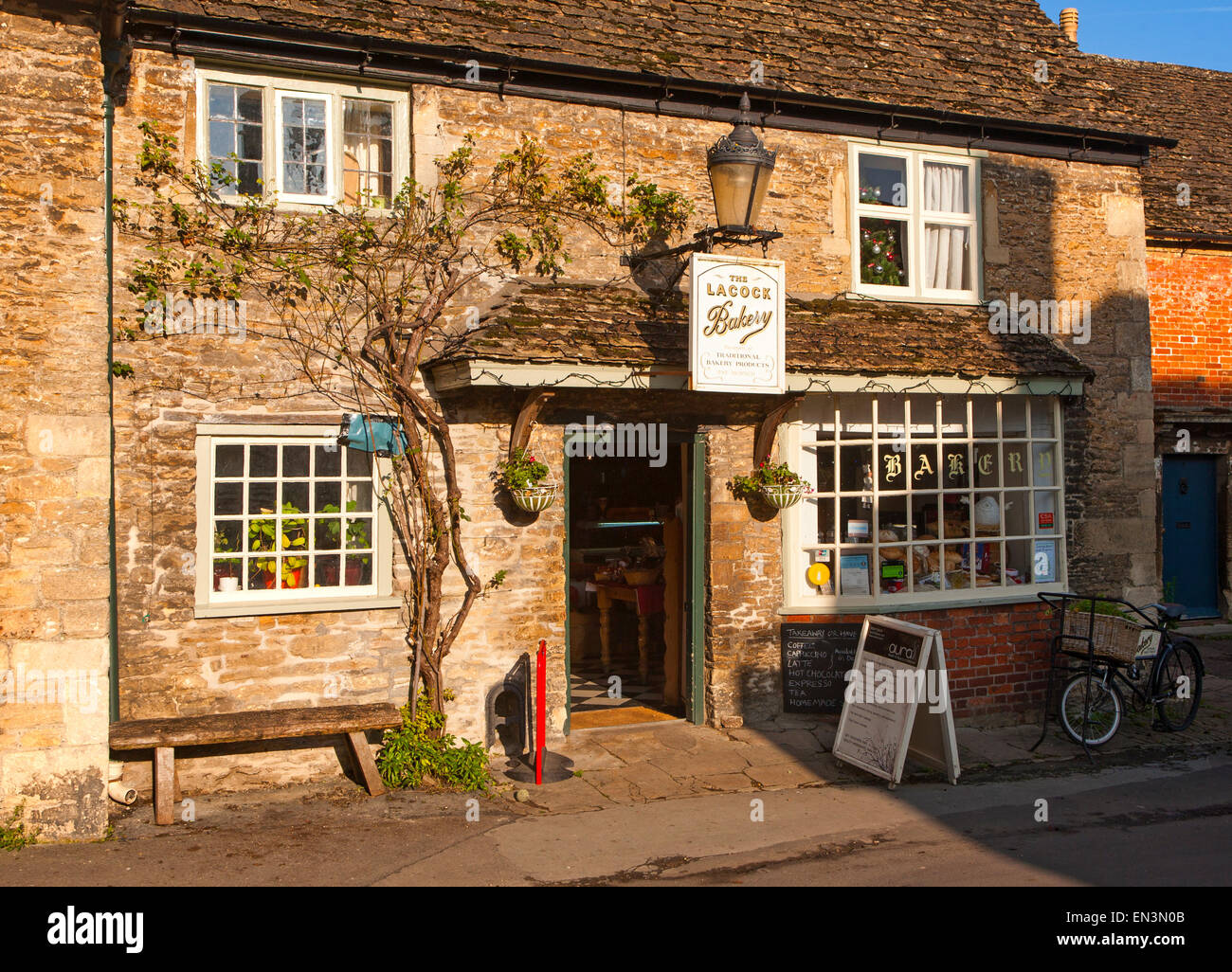 Traditional old fashioned exterior of village bakery shop at Lacock