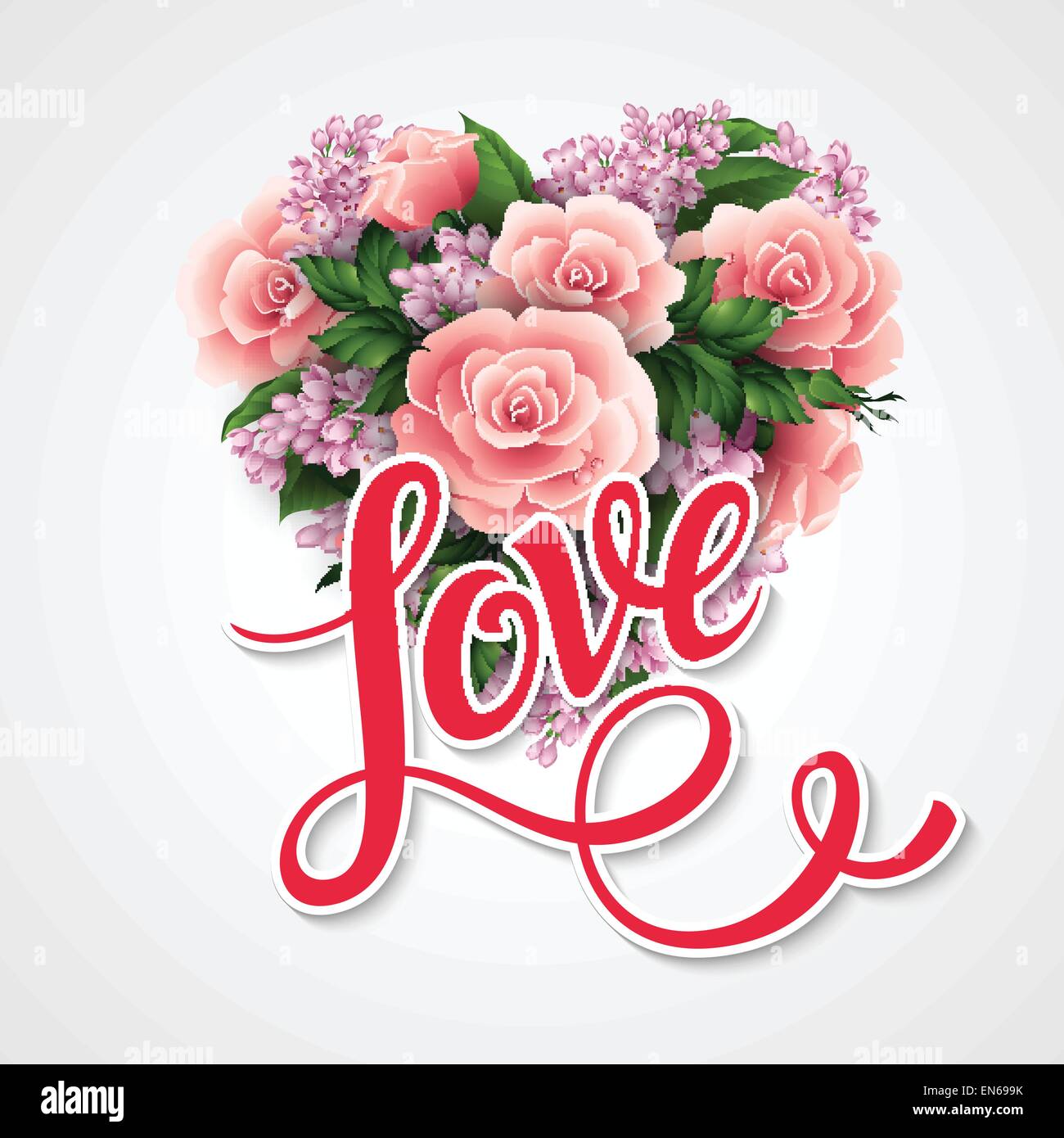 Valentines Day Vector Illustration With A Heart Of Beautiful Flowers