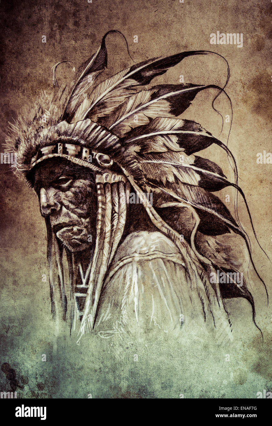 sketch of tattoo art native american indian head chief vintage sketch of tattoo art native american indian head chief vintage