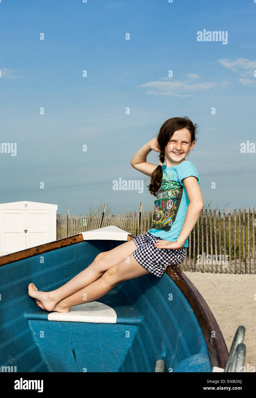 Young girl posing at the beach, Cape May, New Jersey, USA Stock Photo
