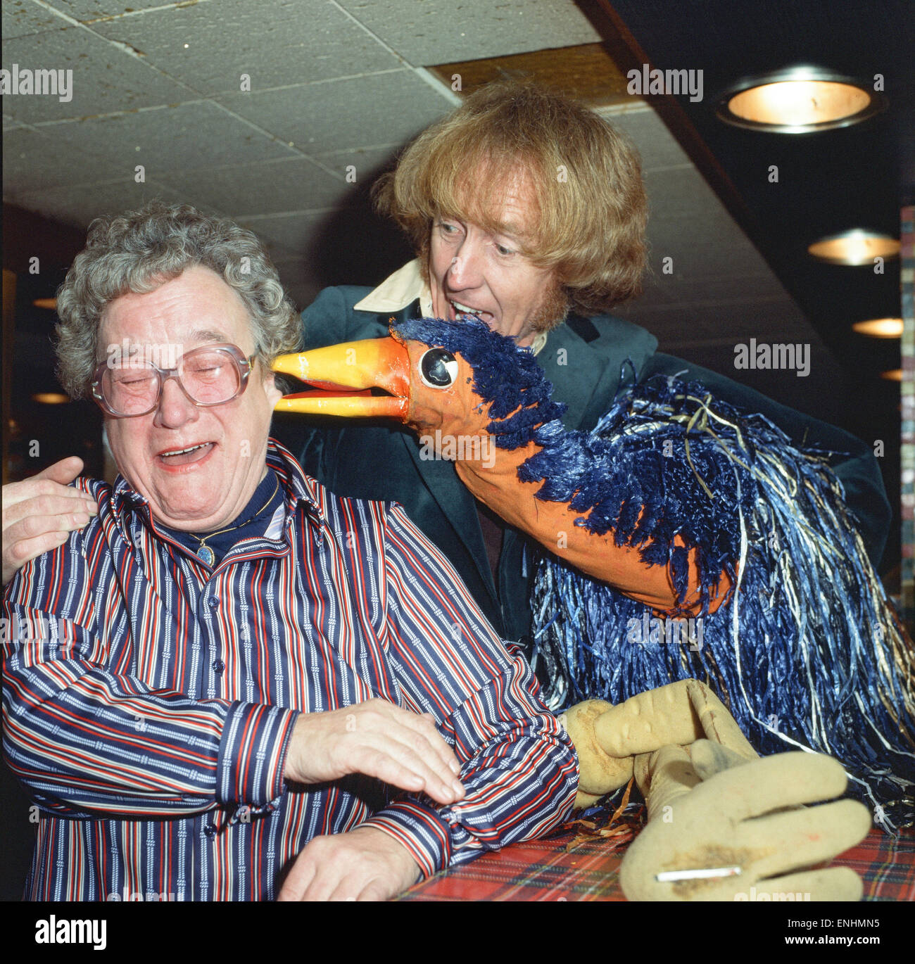 Rod Hull and his feathered puppet emu seen here terrorising the Stock Photo, Royalty Free Image
