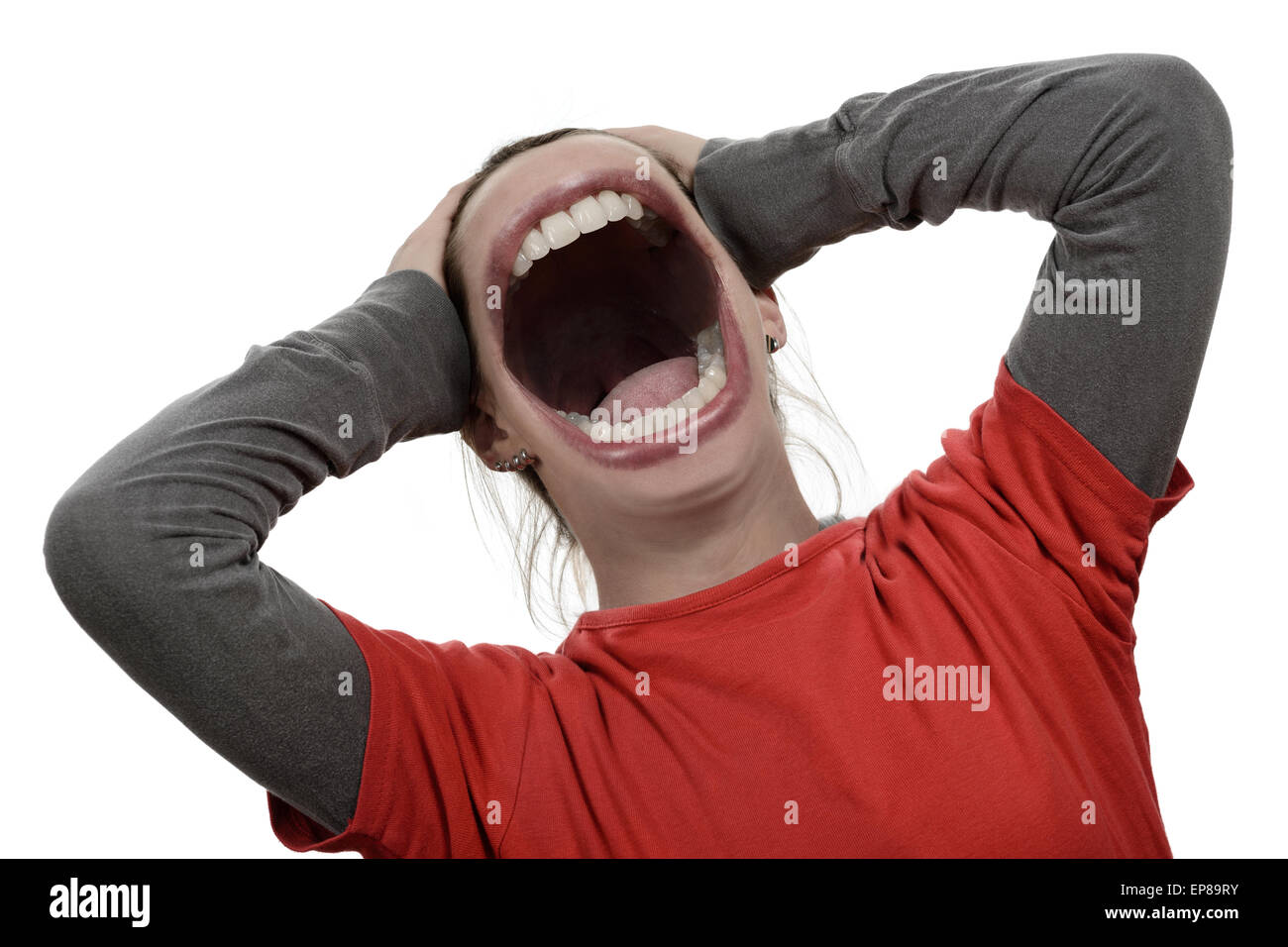 Woman screaming shouting mouth Stock Photo, Royalty Free Image