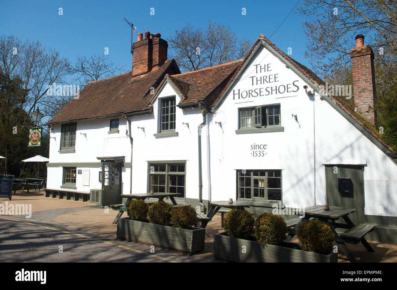 The Three Horseshoes Pub, circa 1535, Winkwell, Hemel Hempstead Stock