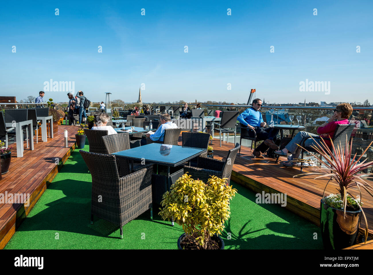 the rooftop bar at the Varsity Hotel Cambridge, UK Stock Photo, Royalty