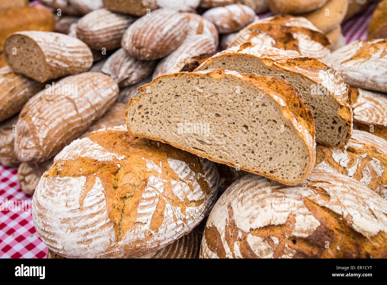 Czech bread in the Farmers market Naplavka, Prague, Czech Republic