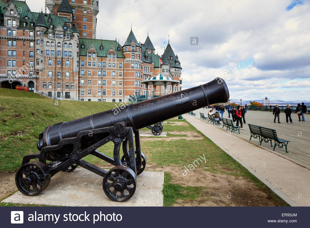 Canon on the Dufferin Terrace, Old Quebec, Quebec City, Quebec Stock