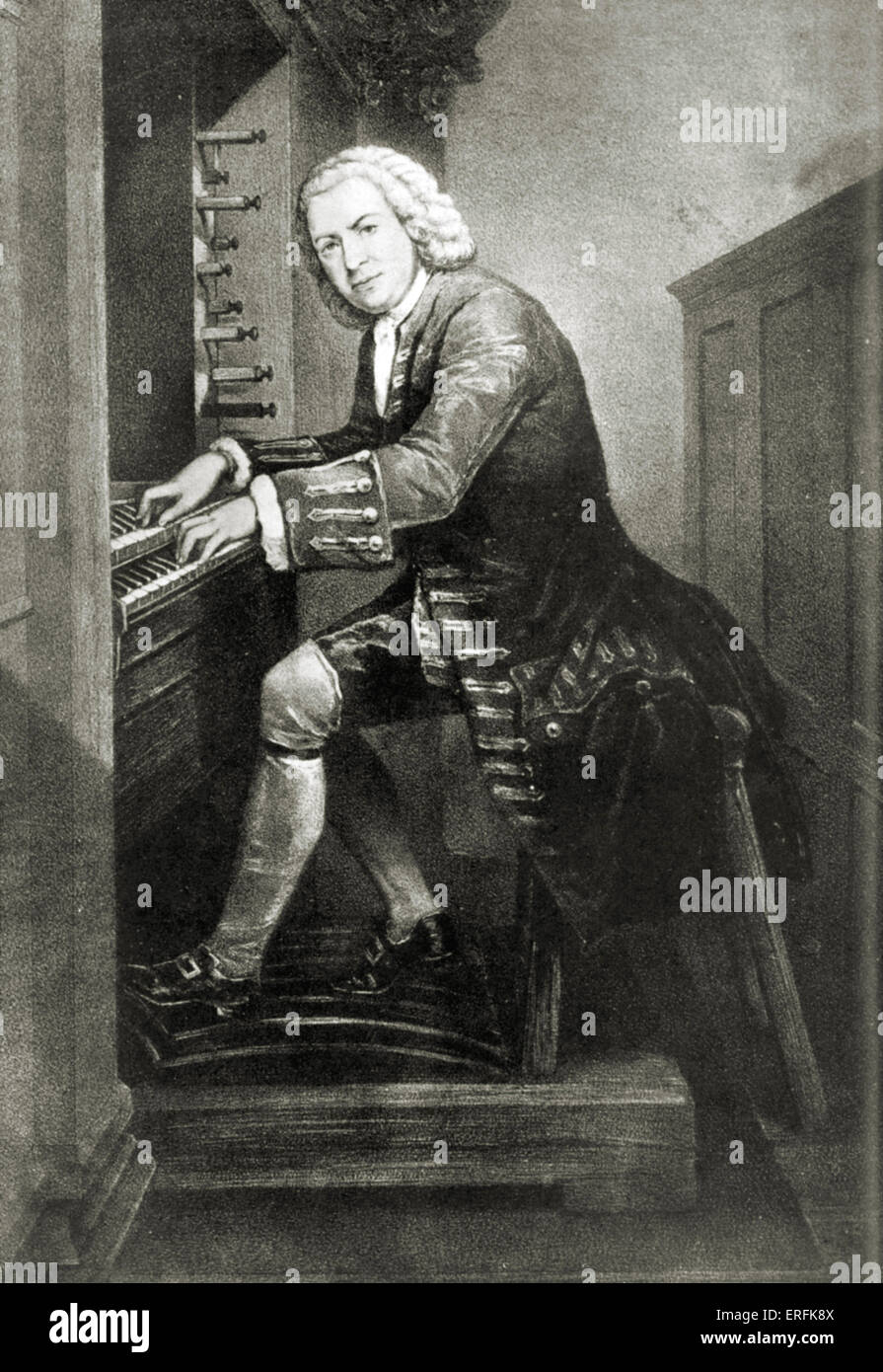 Johann Sebastian Bach at the organ keyboard. German organist and Stock