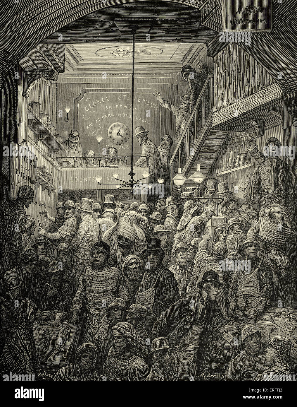 Victorian London Billingsgate fish market early in the morning Stock