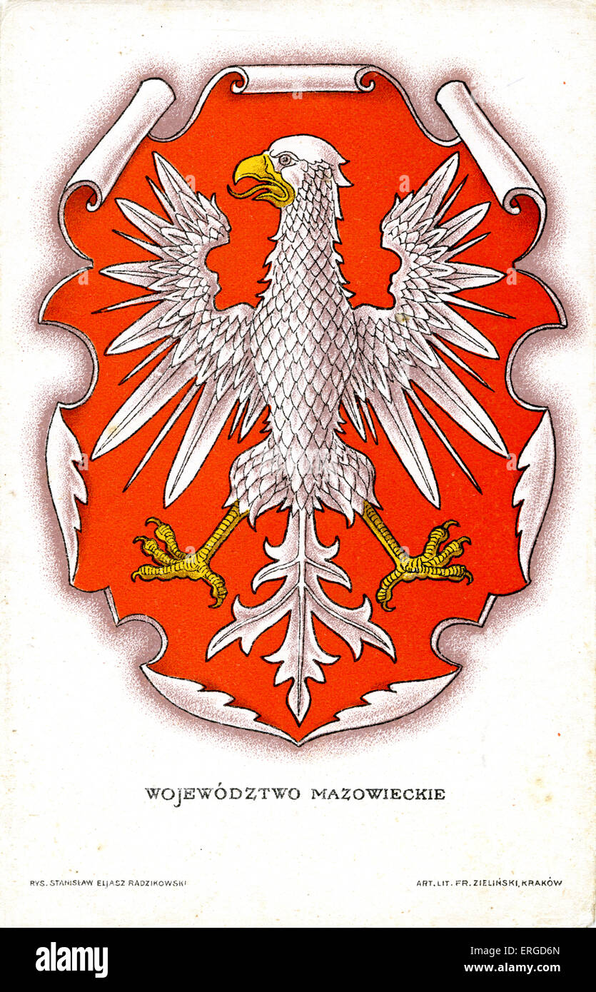 Polish coat of arms. A white eagle (Orzeł Biały) on a red shield Stock
