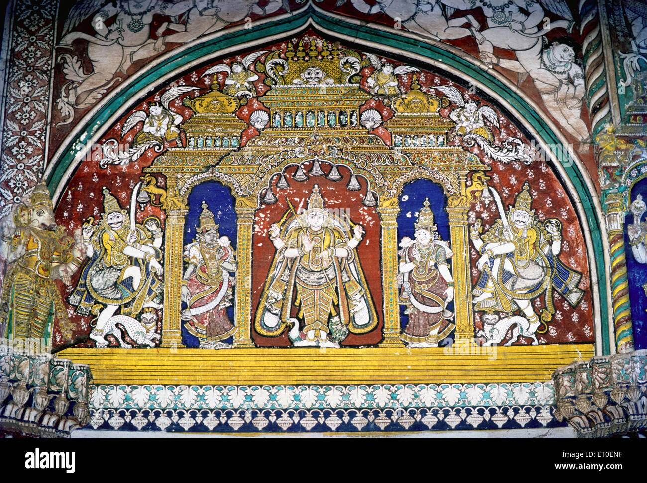 Mural in maratha darbar hall at thanjavur palace ; Tanjore ; Tamil