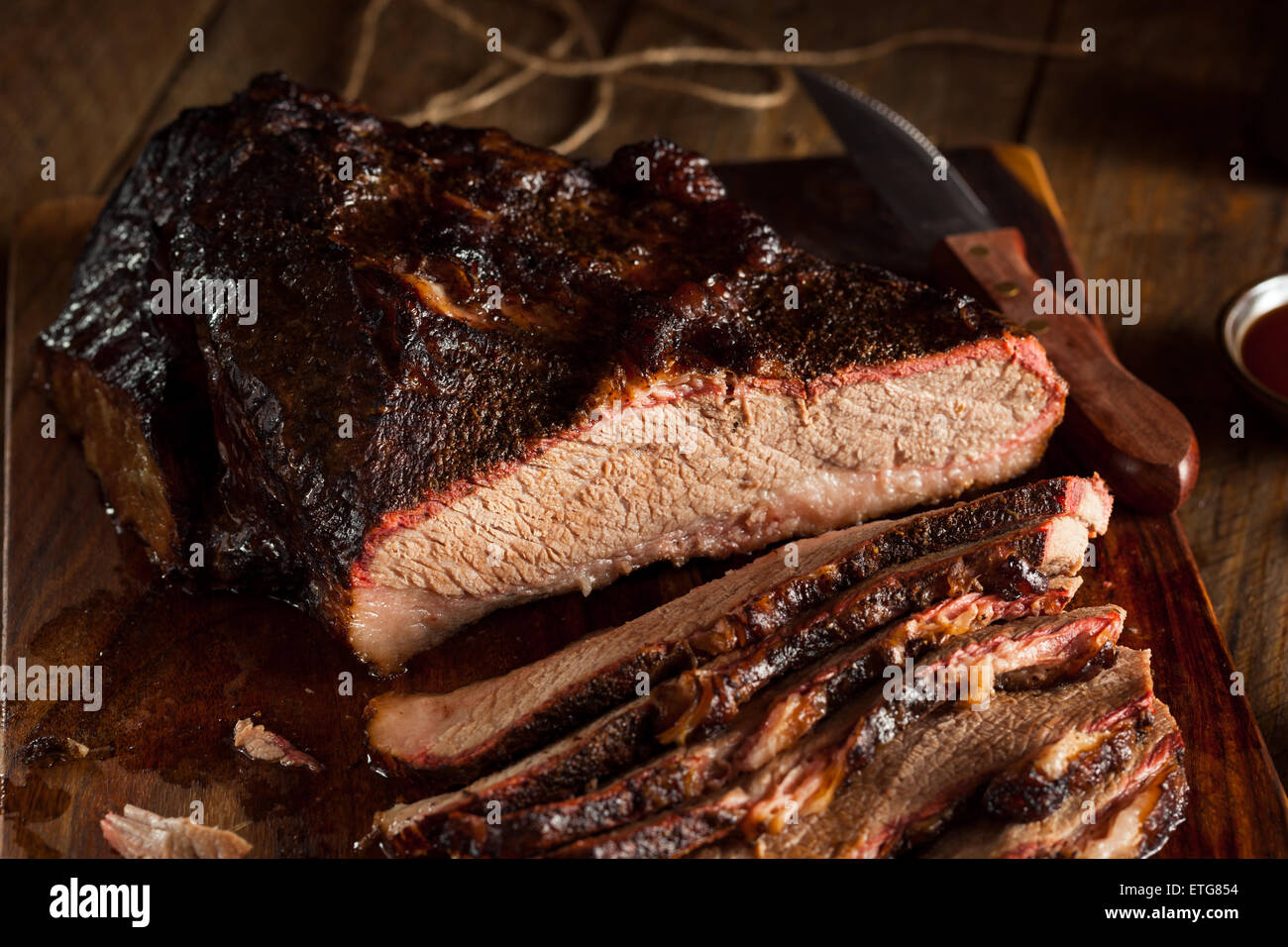 Homemade Smoked Barbecue Beef Brisket With Sauce Stock Photo Alamy