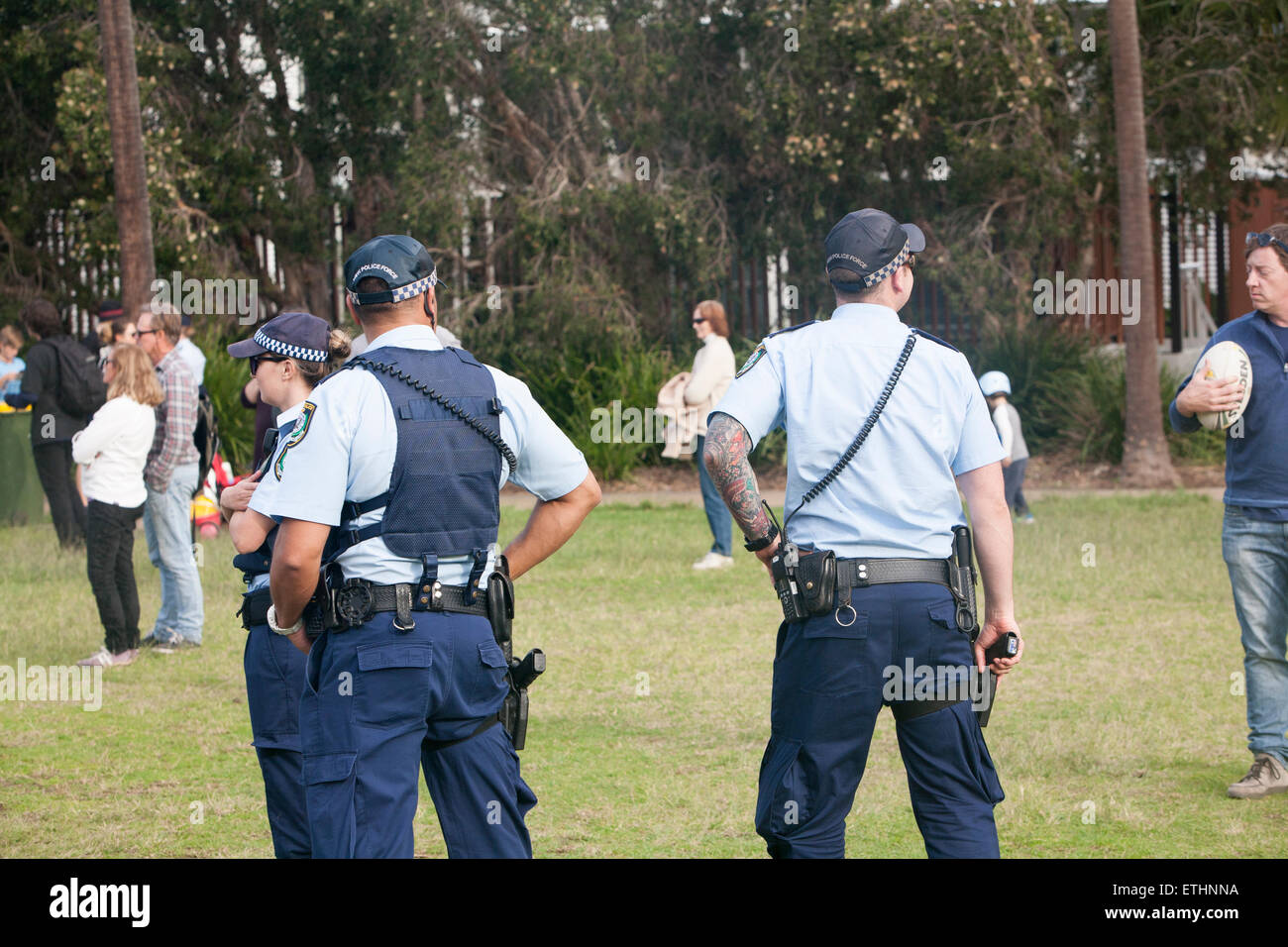 New South Wales police officers men women on patrol at the Avalon Stock